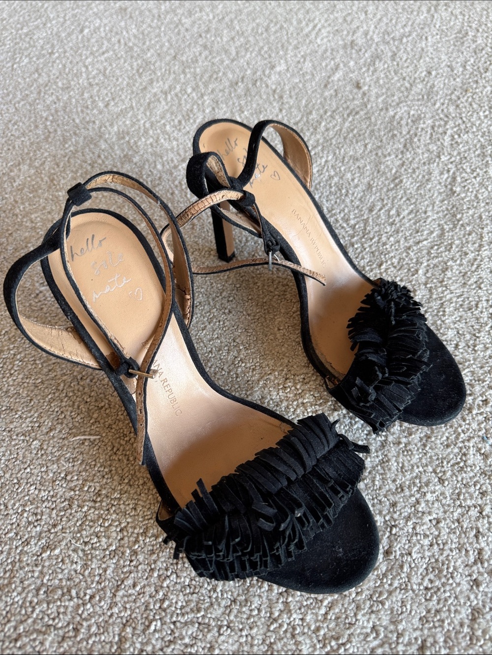 Banana Republic Black Suede Fringe Ankle-Strap Heels